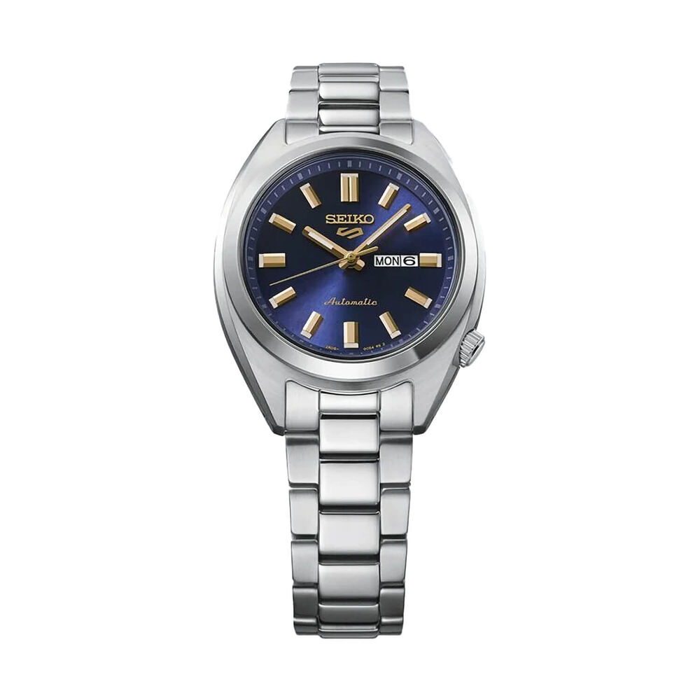 Seiko 5 Sports SNXS Hebitama 32mm Blue Dial Stainless Steel Bracelet Watch image number 2