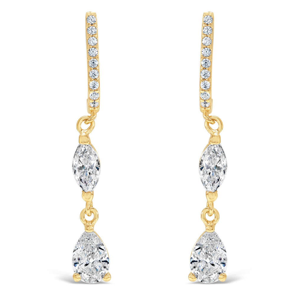 9ct Gold Cubic Zirconia Hoop Drop Earrings