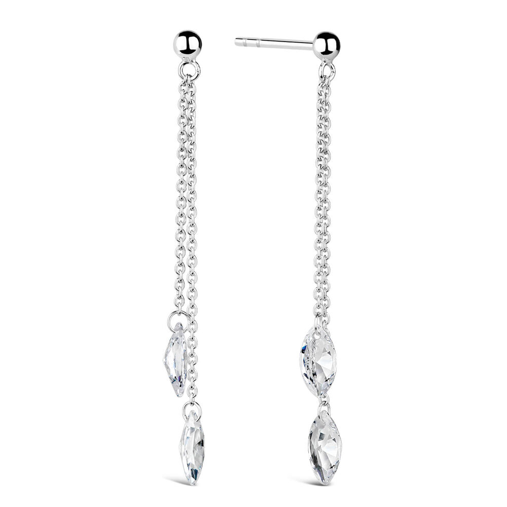 Sterling Silver Two-Strand Crystal Drop Earrings image number 2