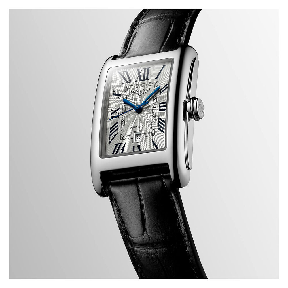 Pre-Owned Longines DolceVita 27.7x43.8mm Silver Dial Roman Numerals Black Leather Strap Watch image number 3