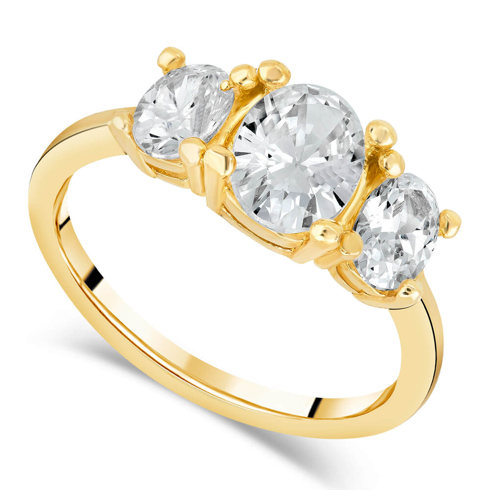 9ct Yellow Gold Three Oval Cubic Zirconia Graduated Three Stone Ring image number 0
