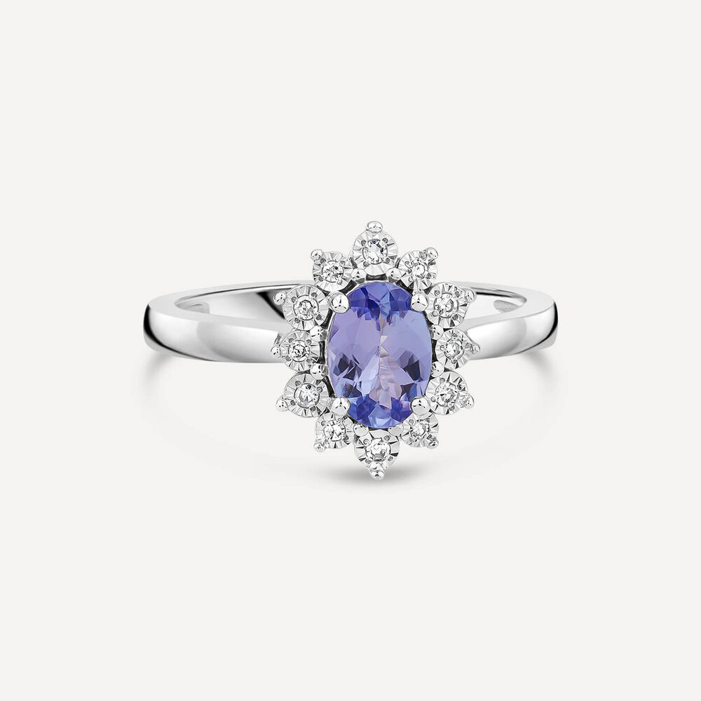 9ct White Gold Oval Tanzanite Centre Diamond Cluster Ring image number 2