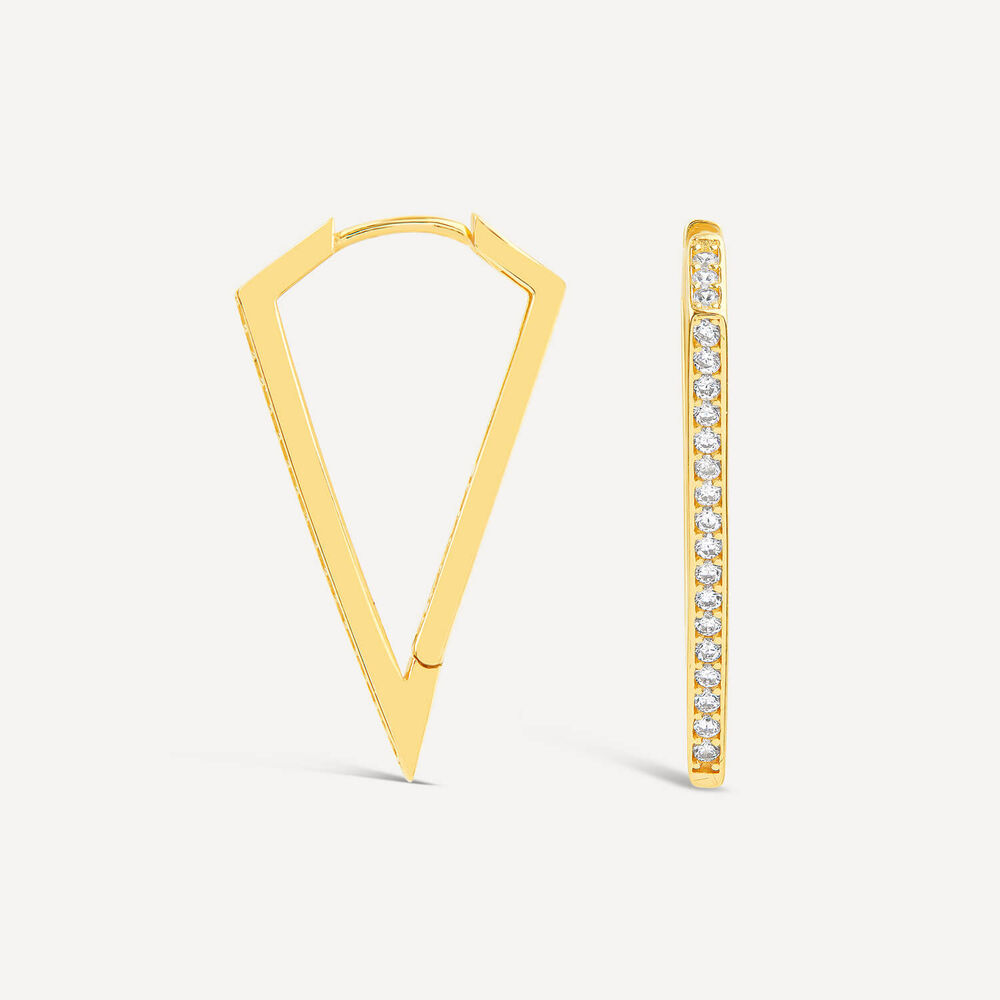 9ct Yellow Gold Cubic Zirconia Set Triangle Hoop Earrings image number 1