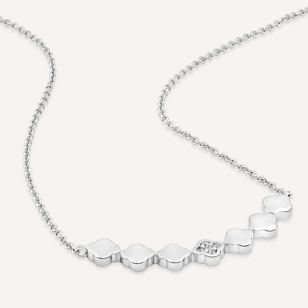Sterling Silver Cubic Zirconia & Polished Petal Hammock Necklet image number 3