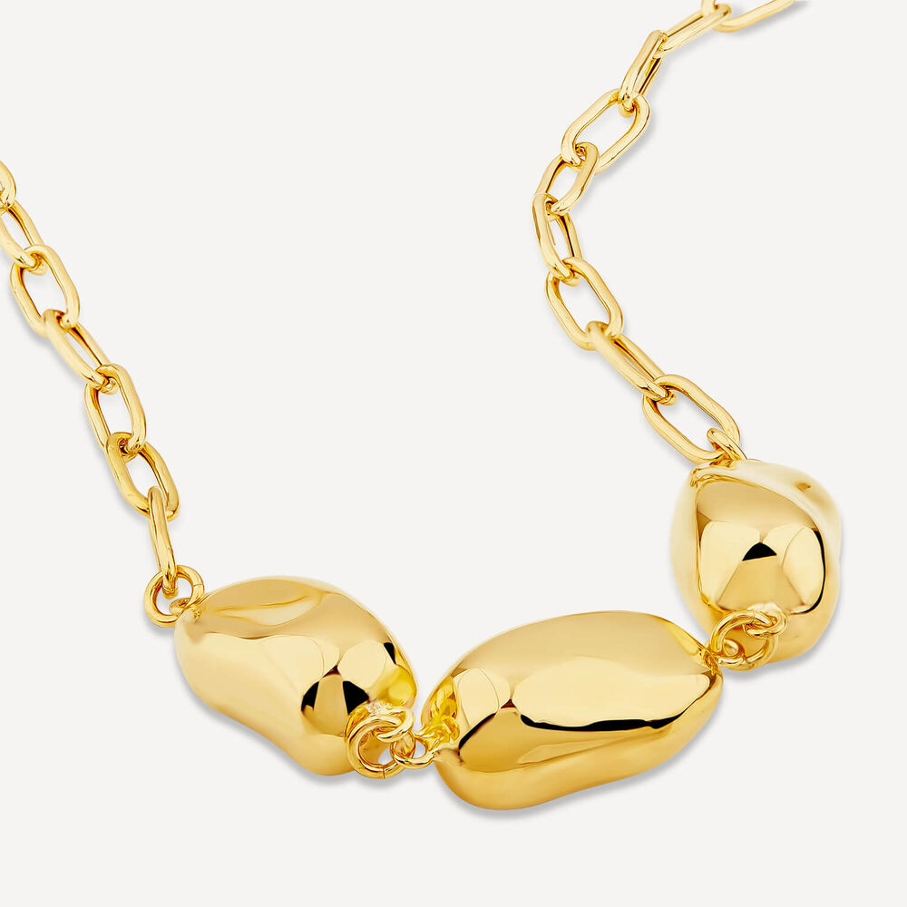 Yellow Gold Plated Sterling Silver Three Nuggets Curbed Chain Necklet image number 2