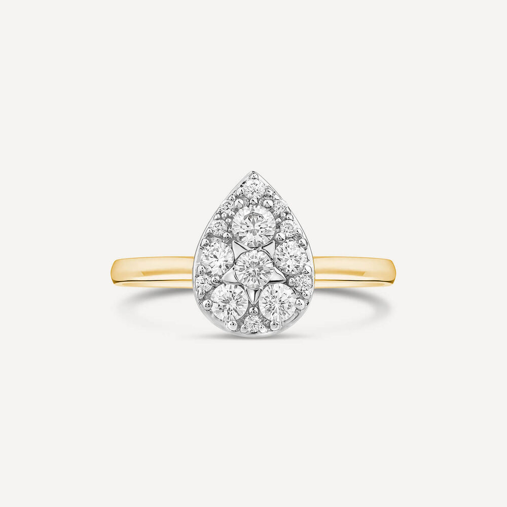 9ct Yellow Gold 0.50ct Diamond Cluster Pear Shaped Ring