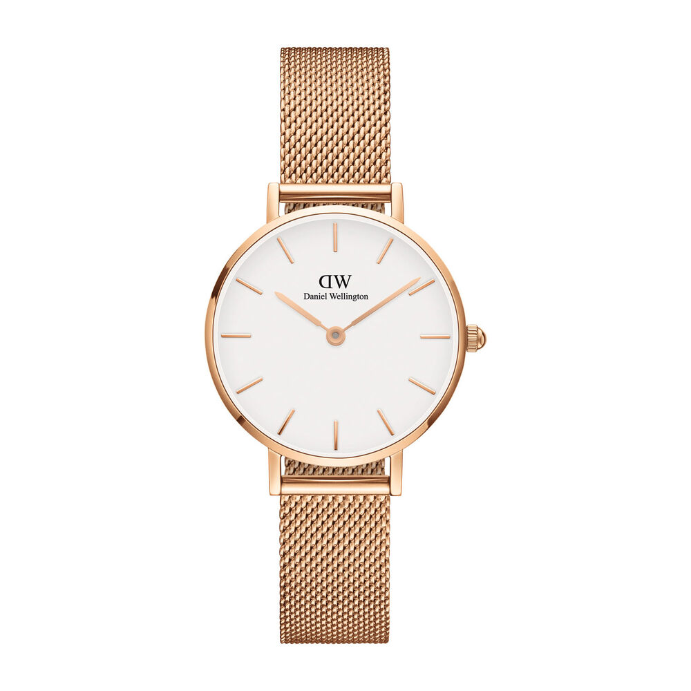 Daniel Wellington Classic Petite Melrose Rose-Gold Mesh Strap White 28mm Dial Watch