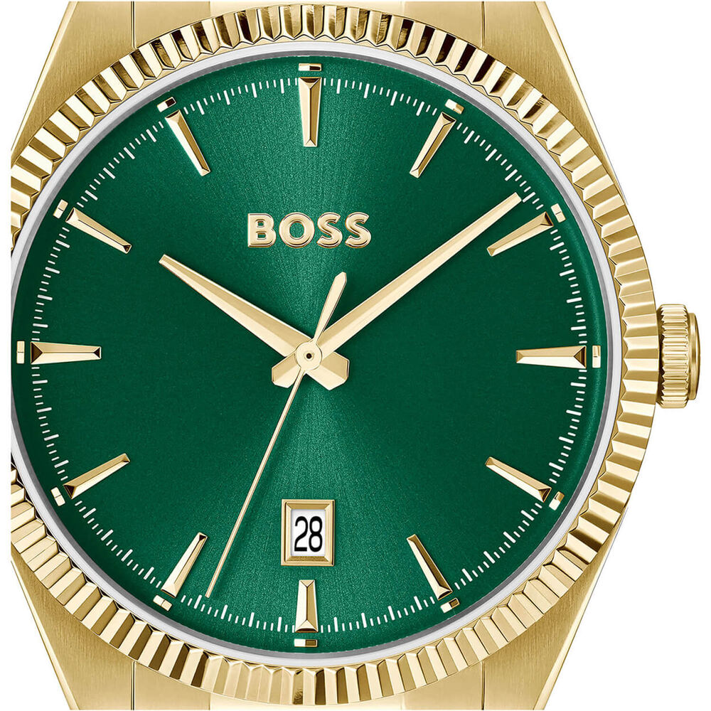 BOSS Cheswick 40mm Green Dial Gold Tone Steel Bracelet Watch