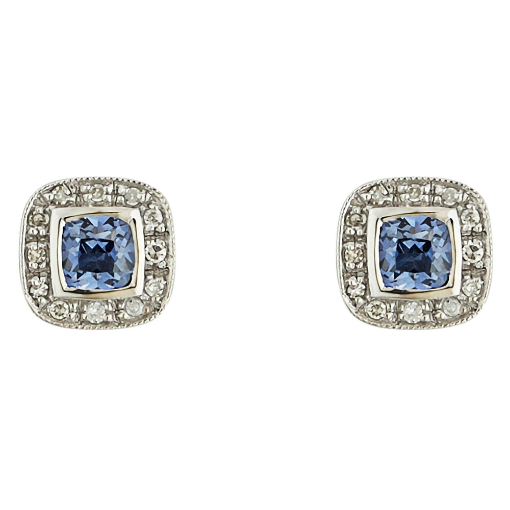 9ct White Gold Created Sapphire and Diamond  Earrings image number 0