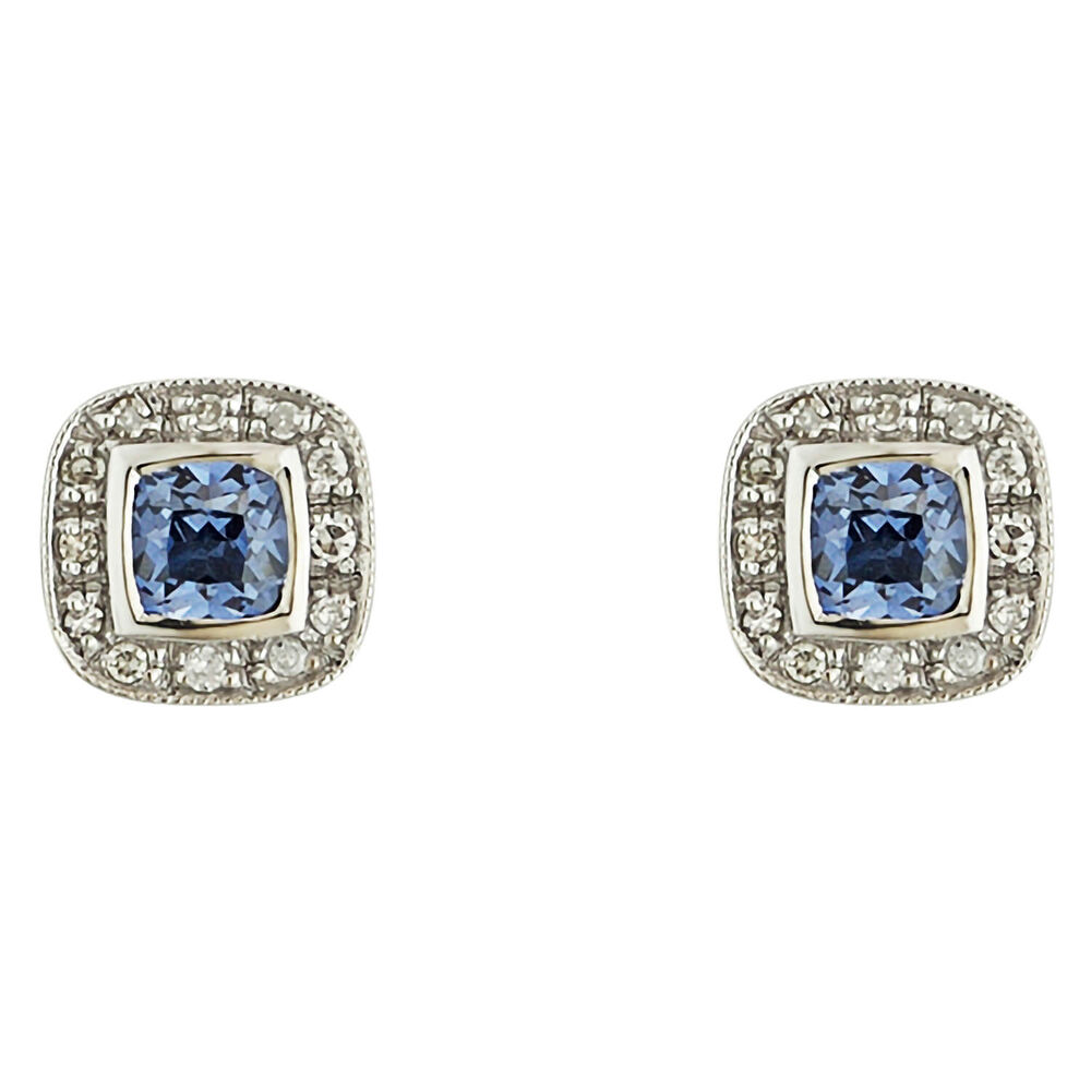 9ct White Gold Created Sapphire and Diamond  Earrings