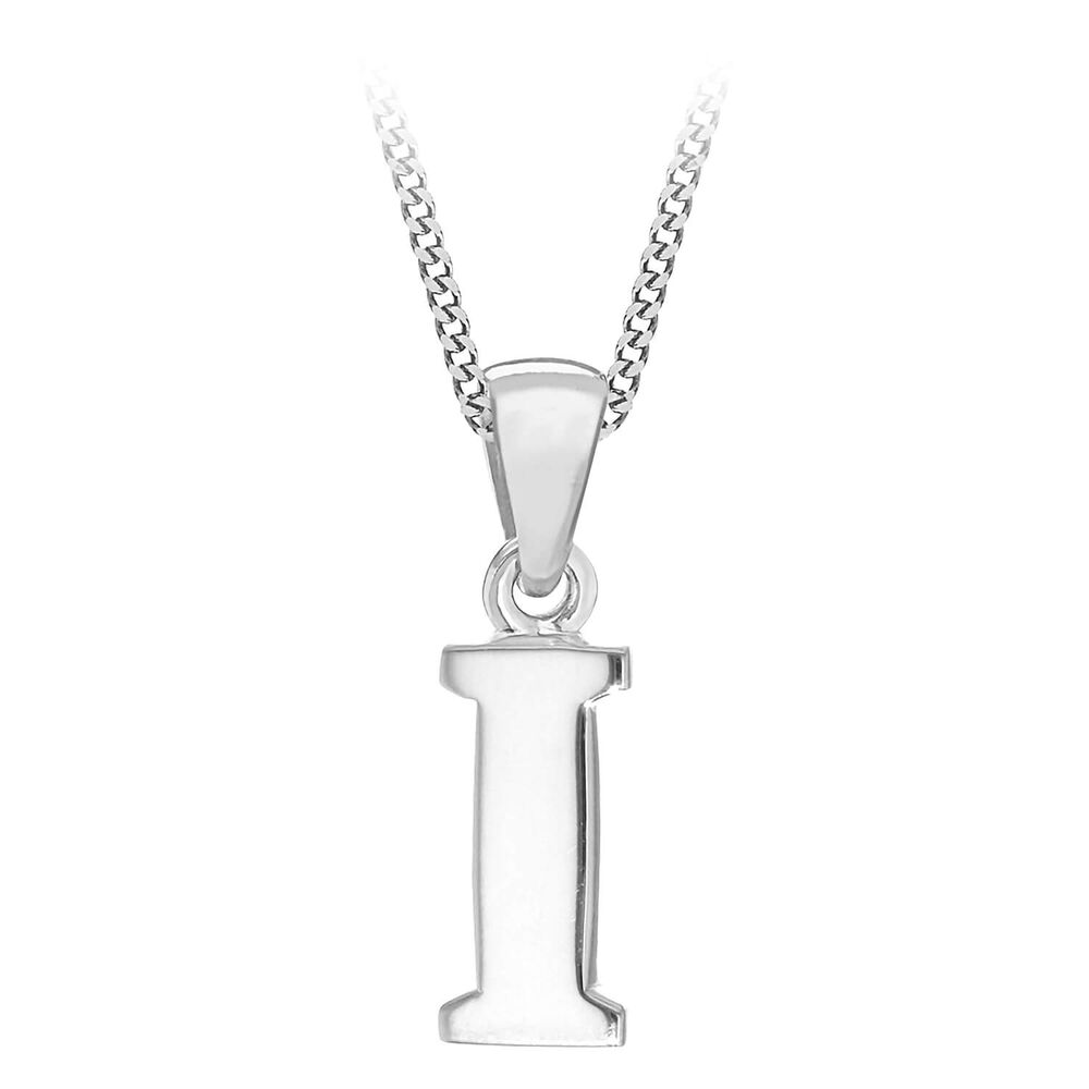 Sterling Silver Block Initial I Pendant  (Chain Included) image number 0