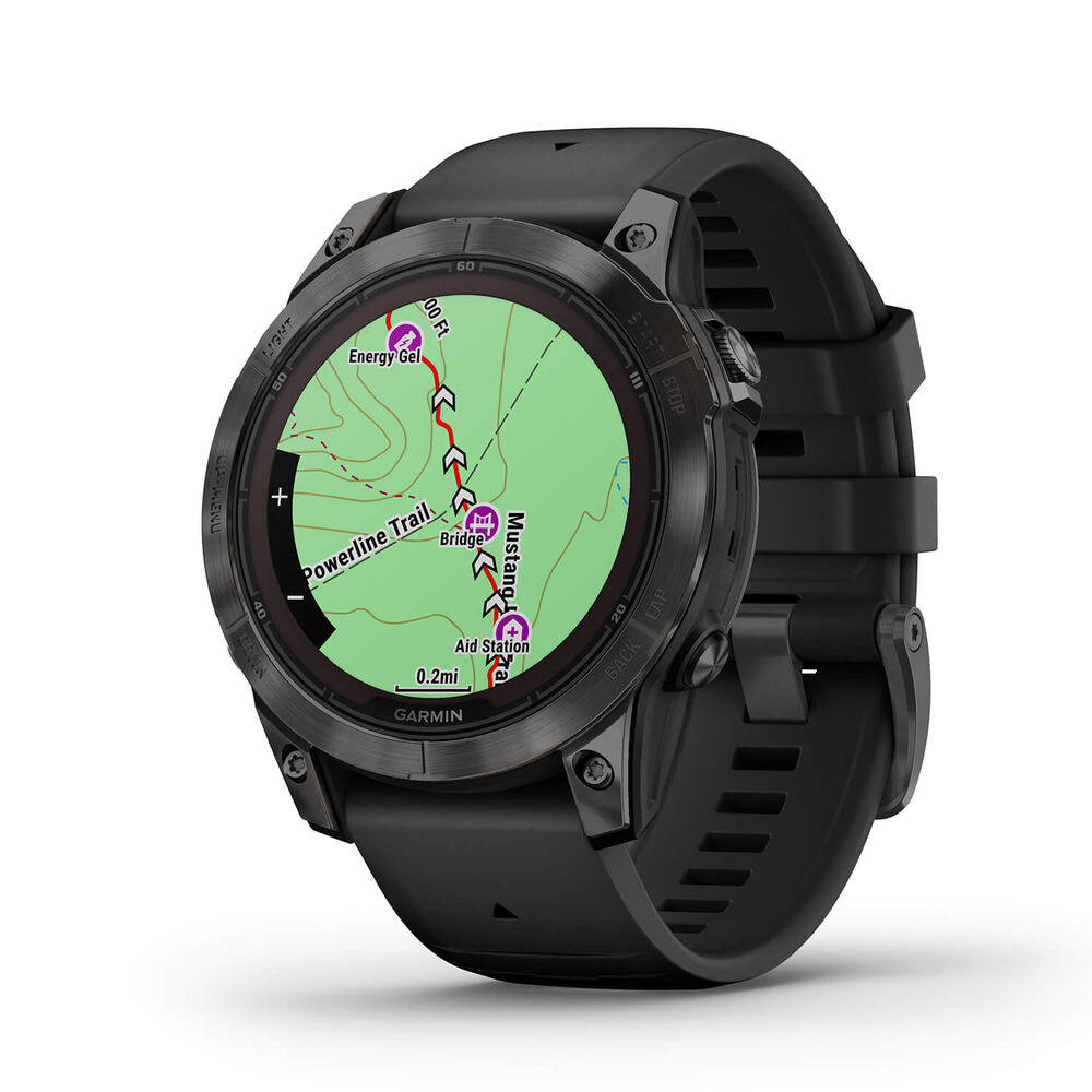 Garmin Fenix 7 Pro Sapphire Solar 47mm Carbon Grey DLC Titanium Case Black Strap Watch image number 2