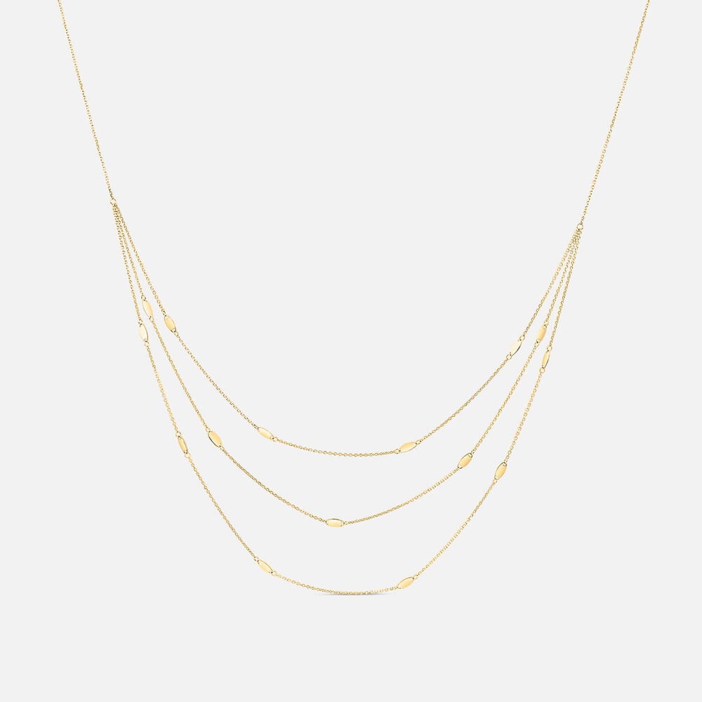 9ct Yellow Gold Three Strand Oval Polished Discs Necklet