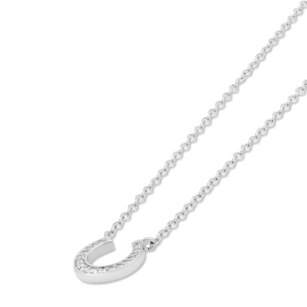 Sterling Silver Cubic Zirconia Horseshoe Pendant (Chain Included) image number 1