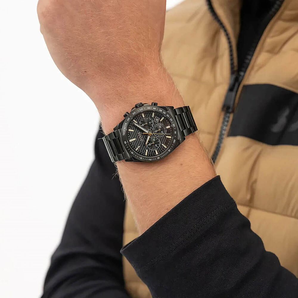 BOSS Strike 41mm Black Dial Black Steel Bracelet Watch image number 3