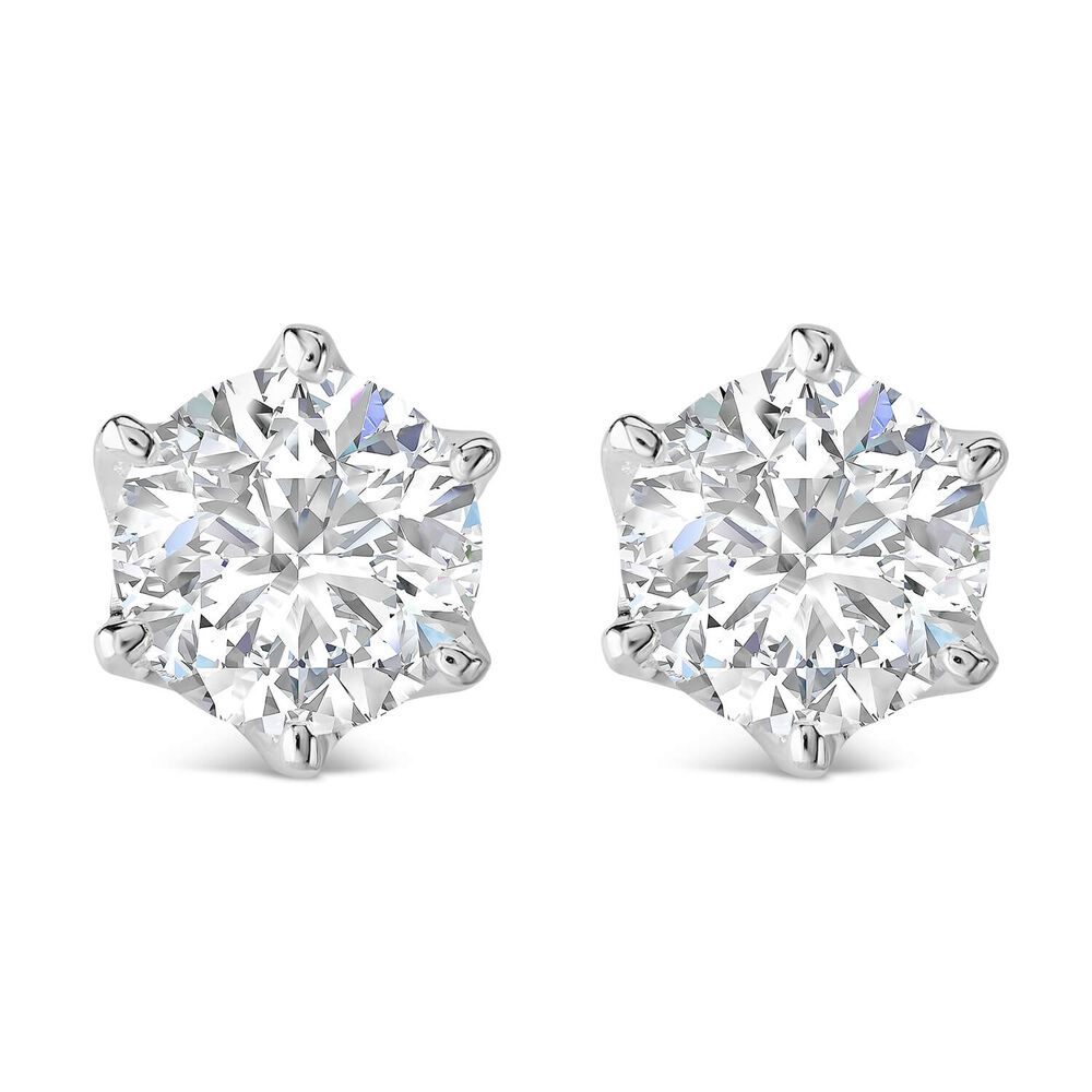 Sterling Silver Six Claw Cubic Zirconia 6mm Stud Earrings