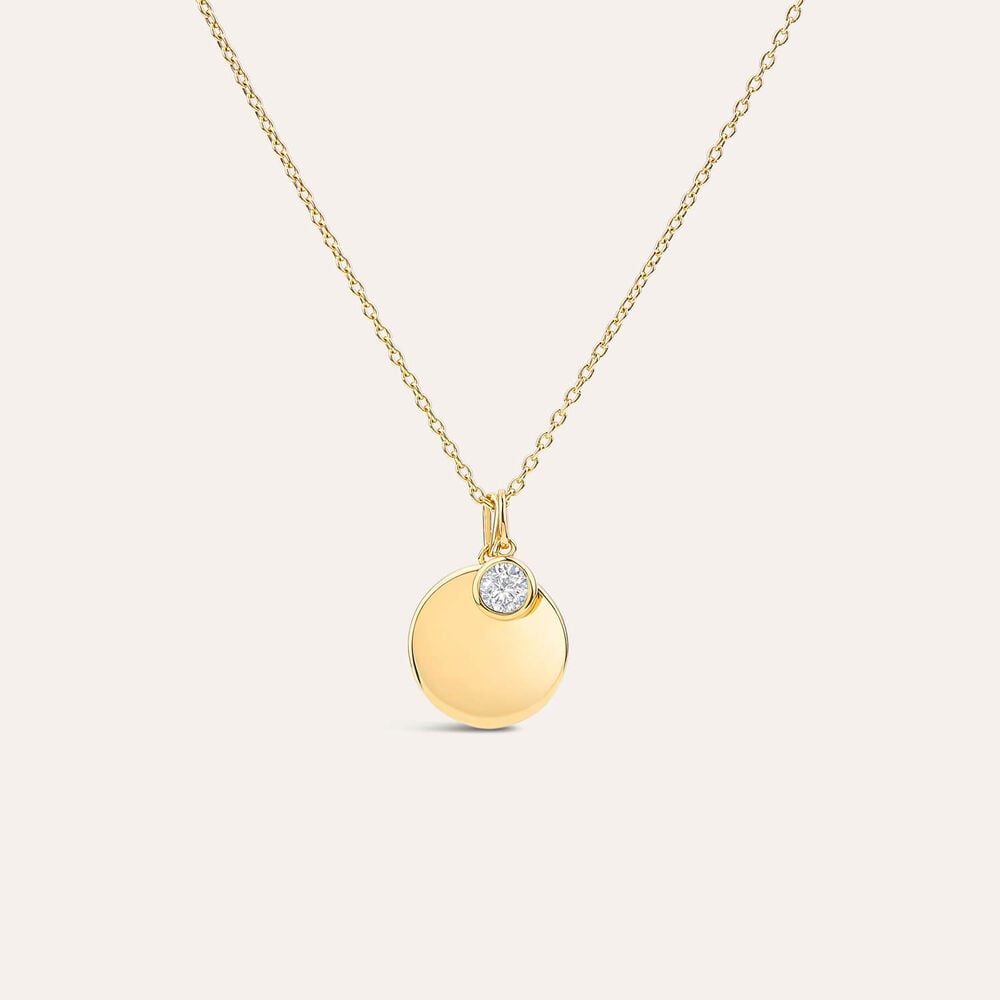 Yellow Gold Plated Sterling Silver April Birthstone White Sapphire Disc Pendant