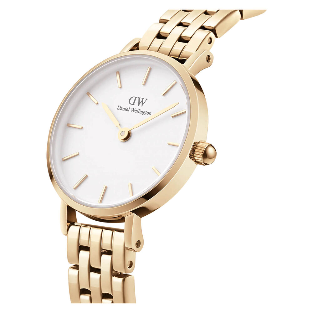 Daniel Wellington Petite 5-Link Evergold 28mm White Dial Gold Plated Steel Bracelet Watch