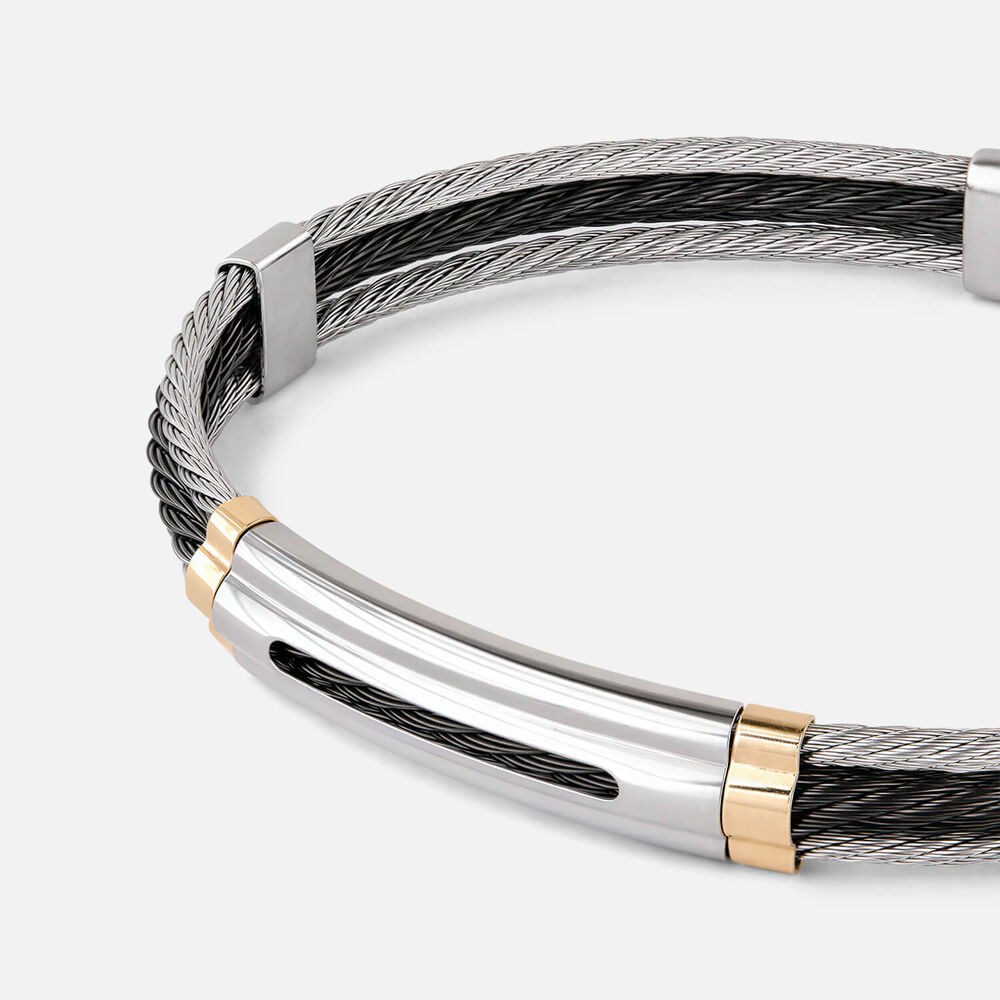 Stainless Steel Black PVD Wire & 14ct Gold Accent Bracelet