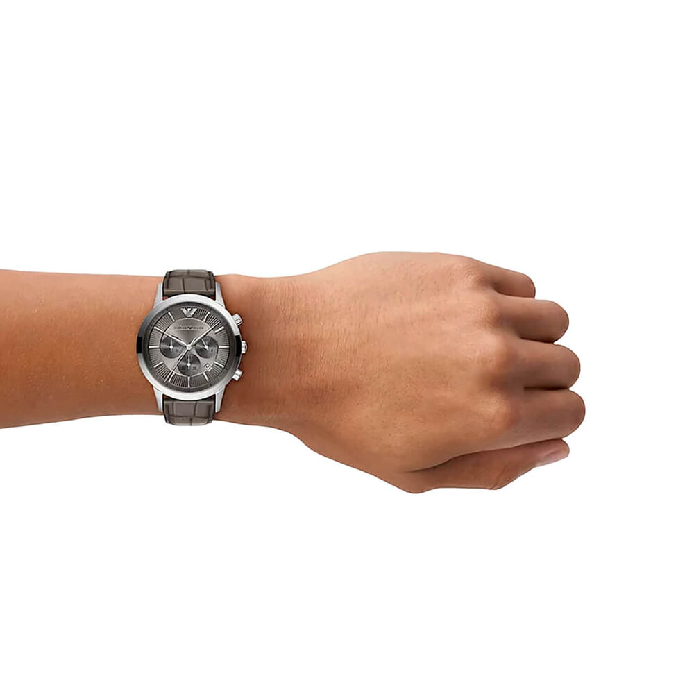 Emporio Armani Archetipo 43mm Grey Dial Dark Taupe Leather Strap Chronograph Watch