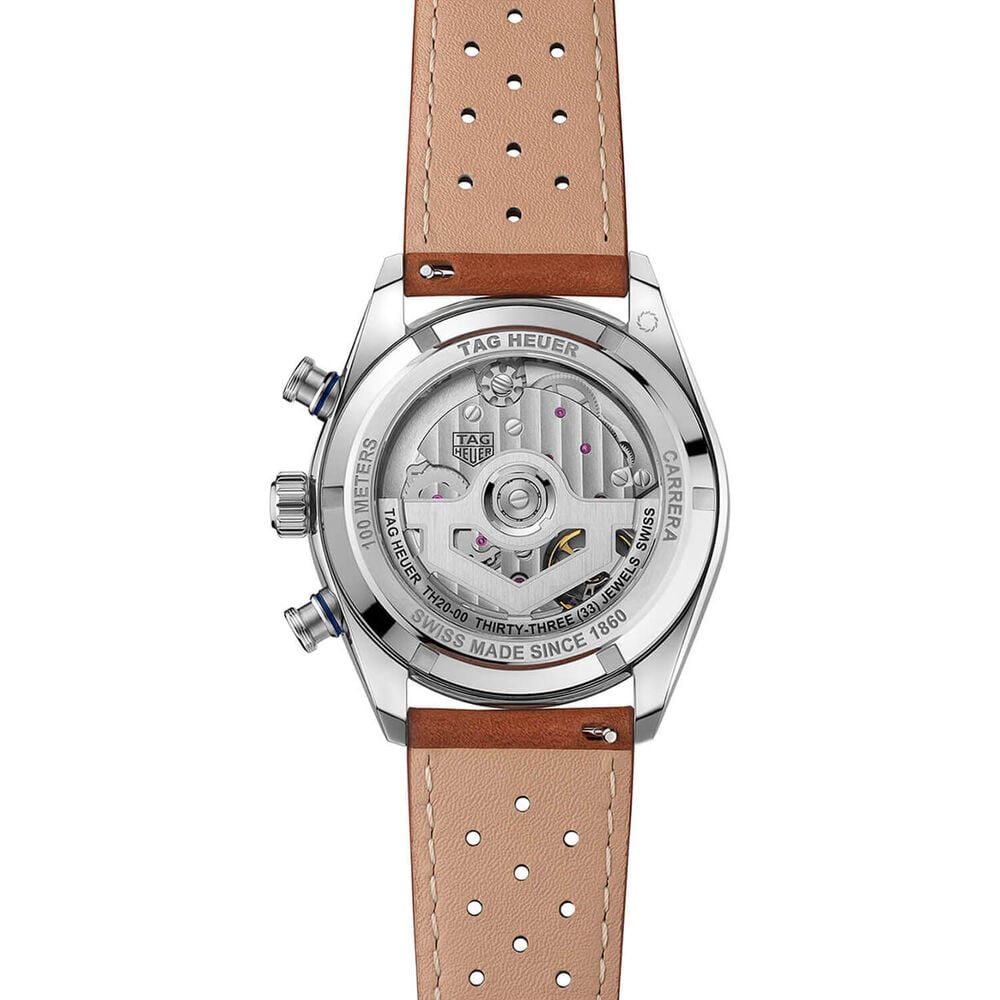 TAG Heuer Carrera Chronograph Sport 42mm Blue Dial Brown Leather Strap Watch