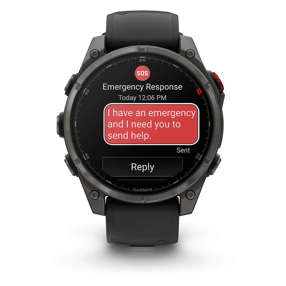 Garmin fenix 8 Pro AMOLED 47mm Carbon Grey DLC Titanium Case Black Silicon Strap Watch image number 2