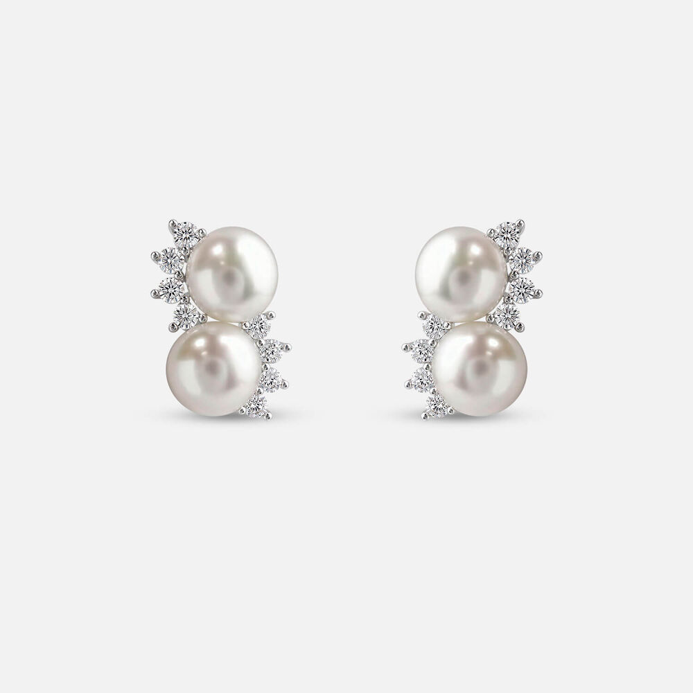 Sterling Silver Double Freshwater Pearl & Cubic Zirconia Twist Stud Earrings