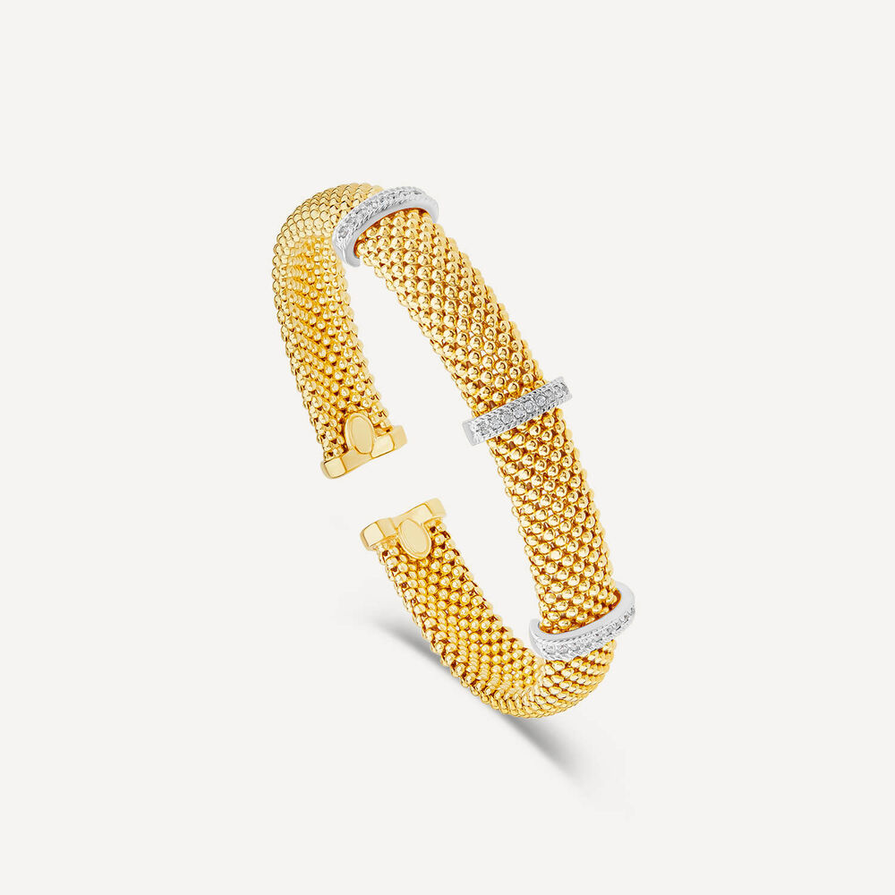 Silver & Yellow Gold Plated Heavy Weight Popcorn Bangle image number 3