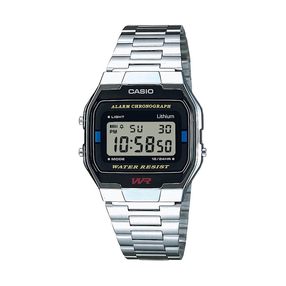 Casio Vintage 36.8x33mm Black Digital Display Steel Bracelet Watch