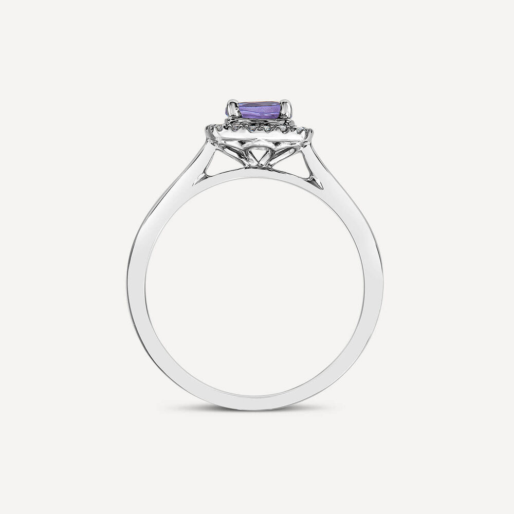 9ct White Gold Cushion Tanzanite & 0.10ct Diamond Halo Ring image number 3