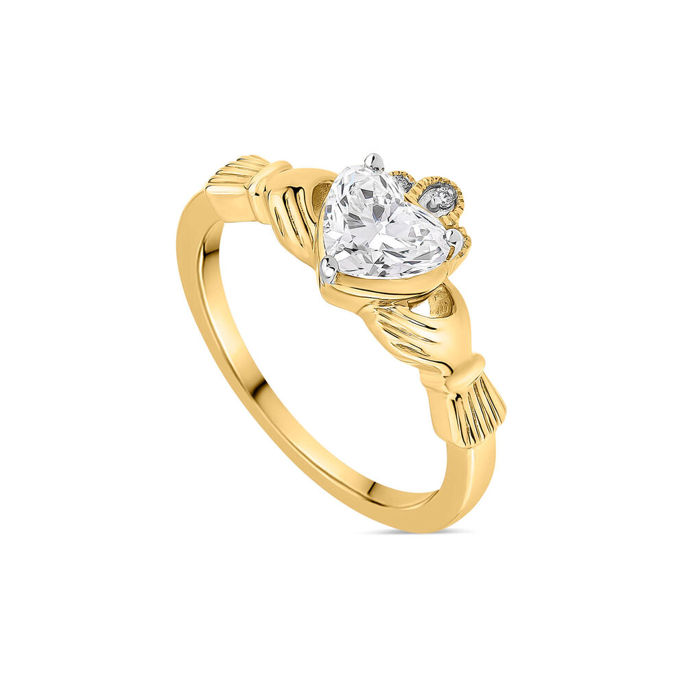 14ct Yellow Gold Lab Grown 0.75ct Diamond Claddagh Ring image number 0