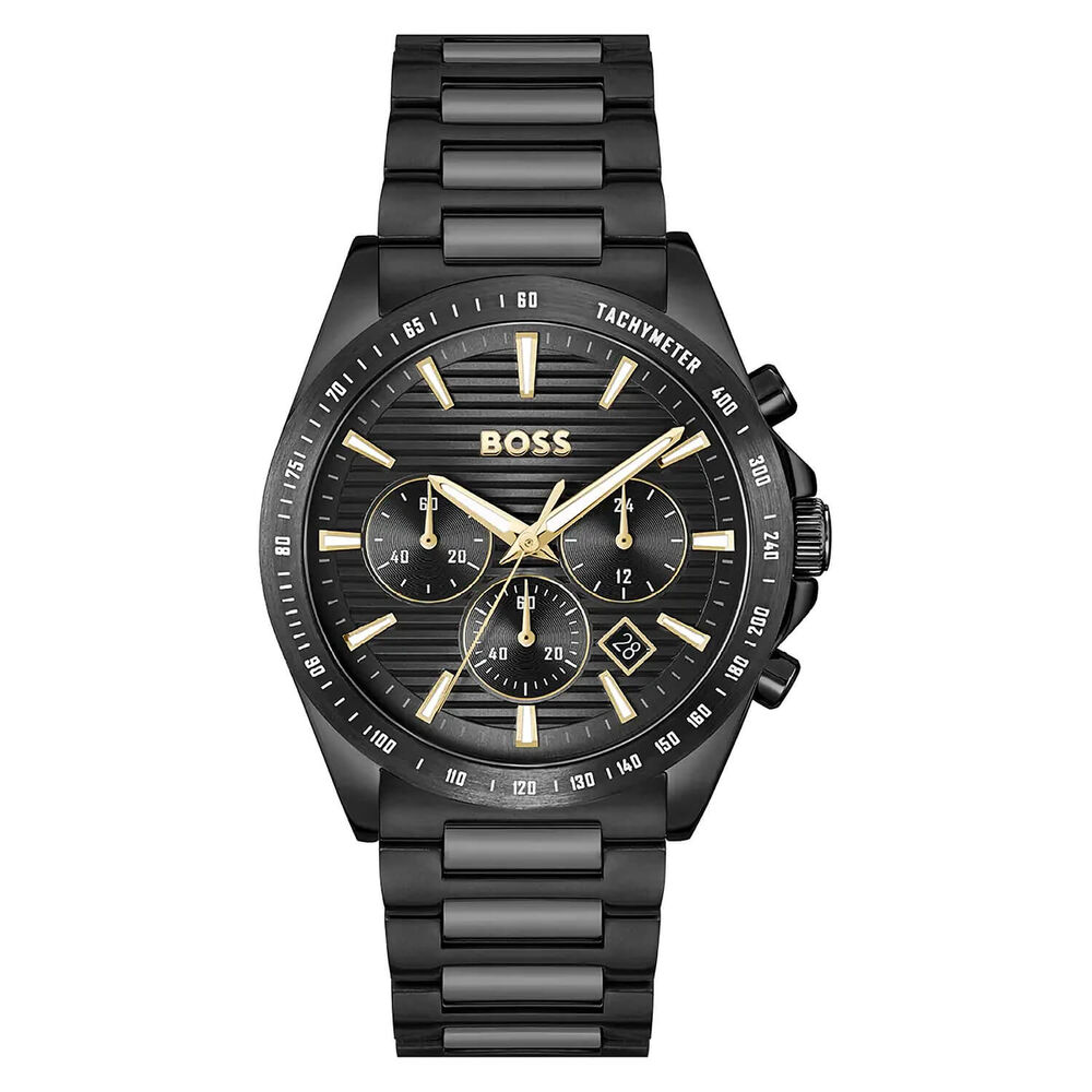 BOSS Strike 41mm Black Dial Black Steel Bracelet Watch image number 0
