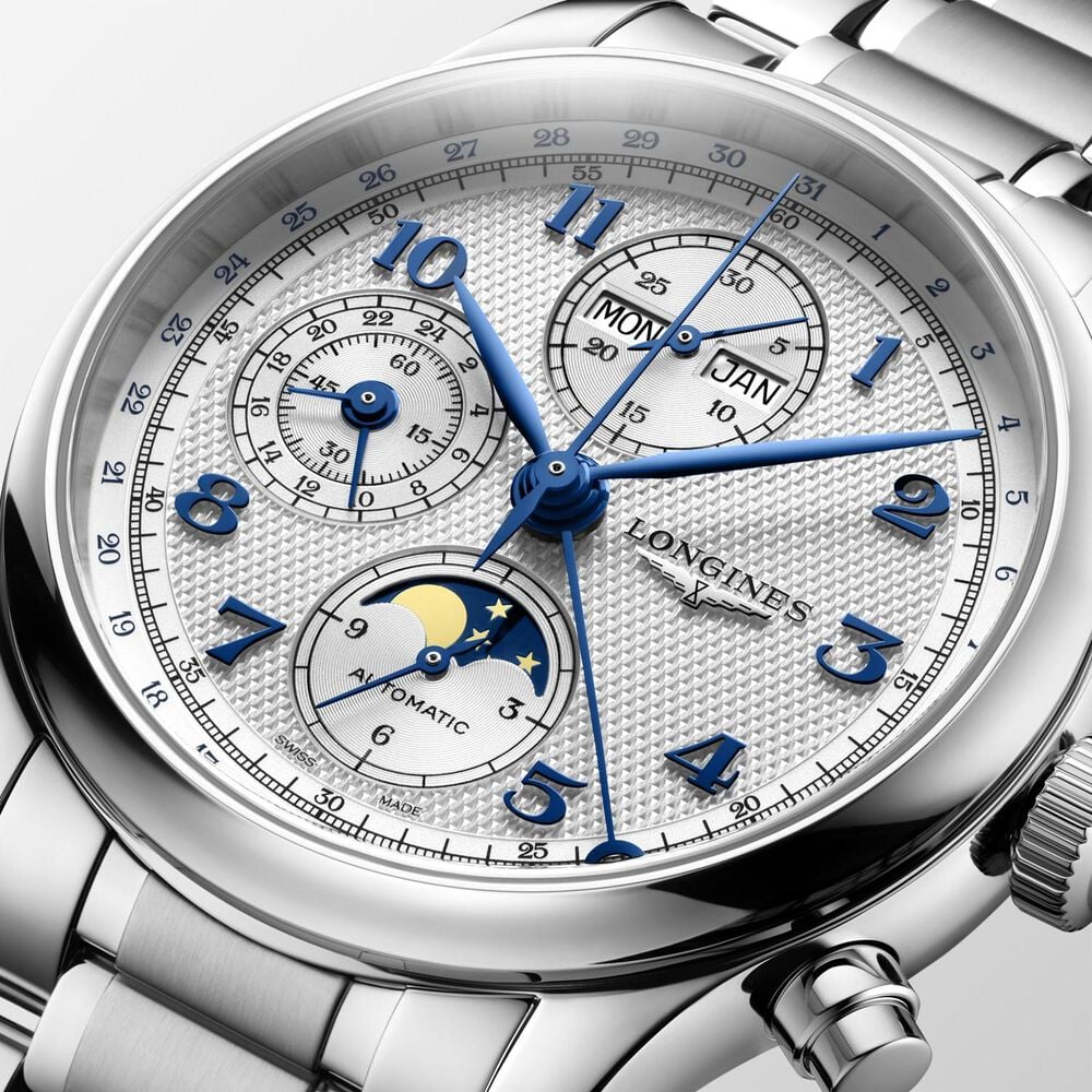 Longines Master Collection Chrono Monopusher 41mm Ivory Barleycorn Dial Leather Strap Watch