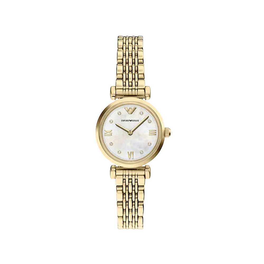 Emporio Armani 28mm Mother of Pearl Dial Gold Tone Stainless Steel Bracelet Watch