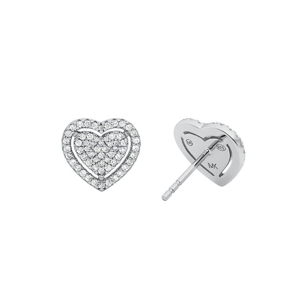 Michael Kors Love Rhodium Plated Cubic Zirconia Heart Shaped Stud Earrings