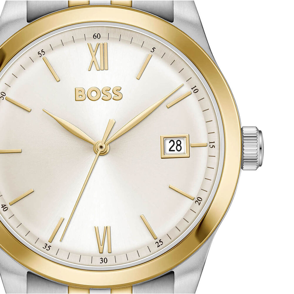BOSS Langford 39mm Silver Dial Two Tone Steel Bracelet Watch