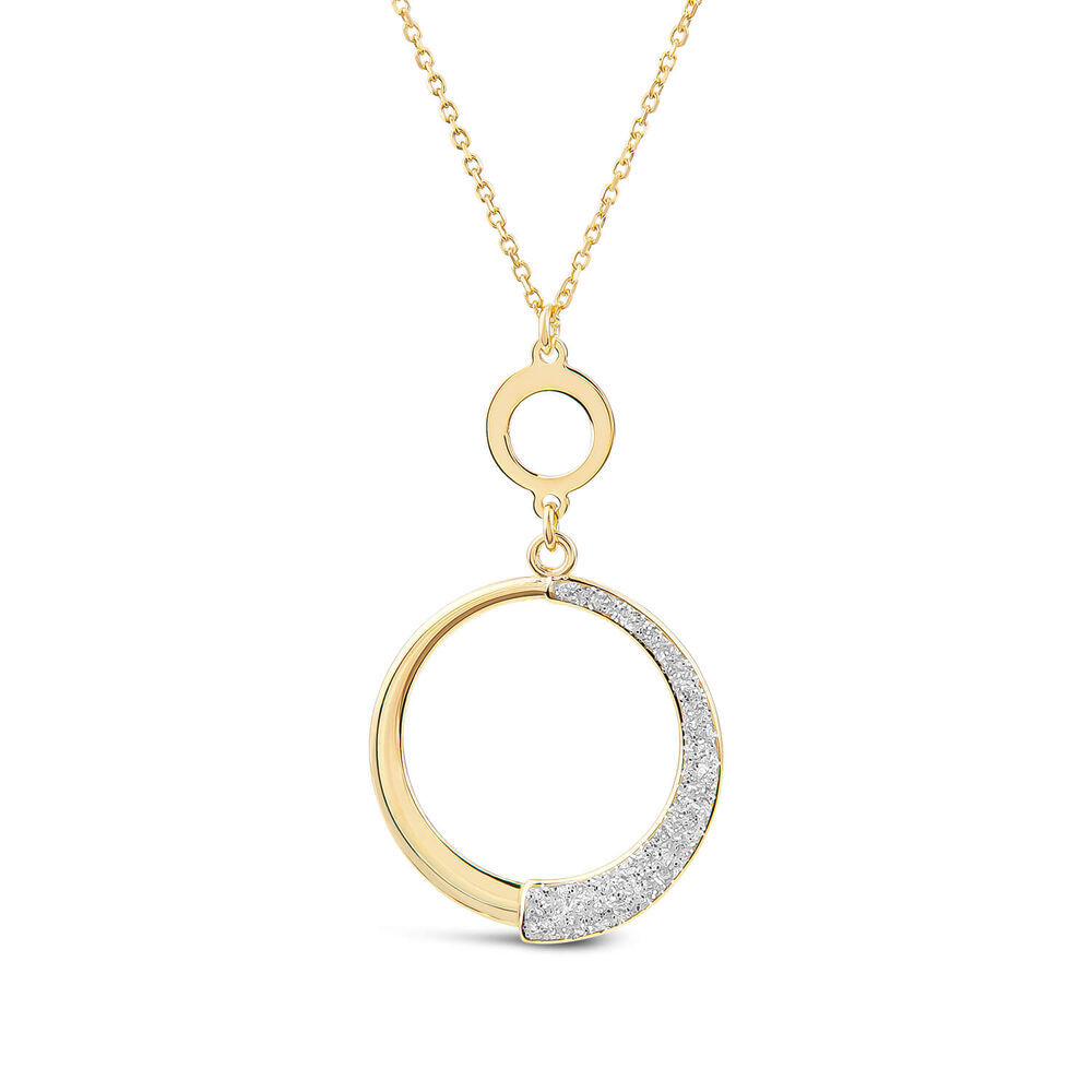 9ct Yellow Gold Half Glitter & Polished Circle Pendant image number 0