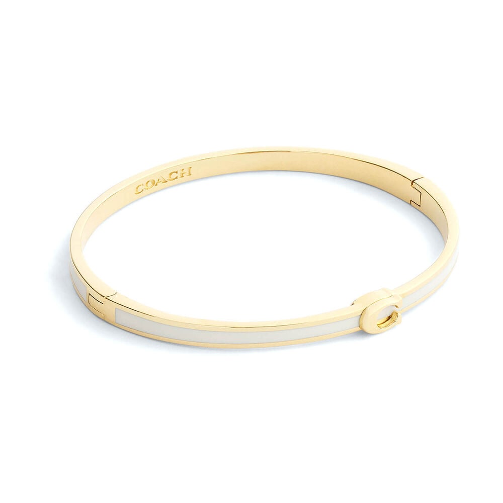 Coach Signature C Gold Tone Brass White Enamel Bangle Bracelet