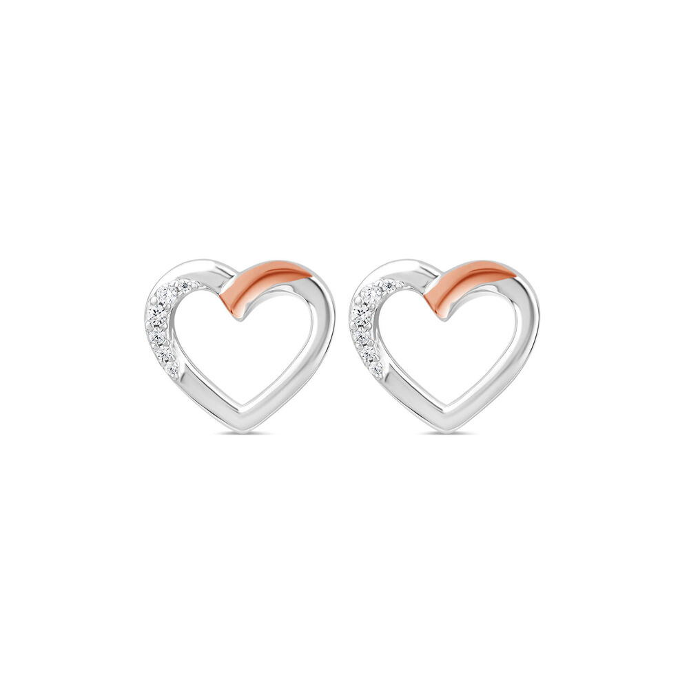 House of Lor Silver & Rose Gold Heart Cubic Zirconia Stud Earrings