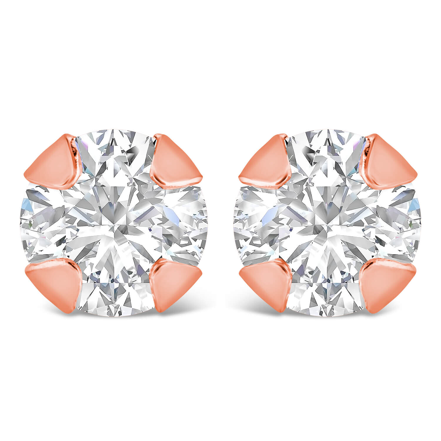 9ct Rose Gold 4mm 4 Claw Cubic Zirconia Stud Earrings