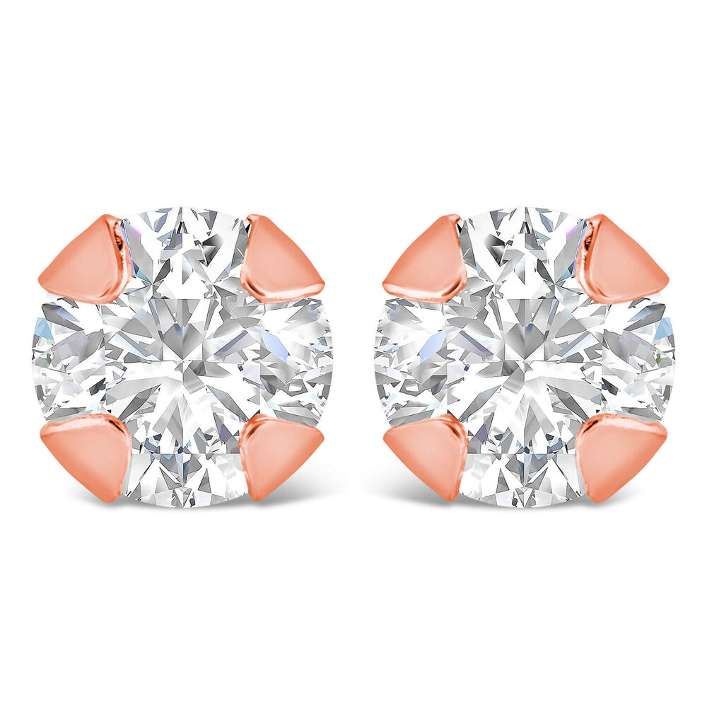 9ct Rose Gold 4mm 4 Claw Cubic Zirconia Stud Earrings image number 0