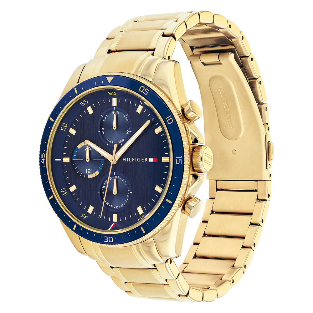 Tommy Hilfiger Parker 44mm Blue Dial Chronograph Yellow Gold PVD Case Bracelet Watch image number 2