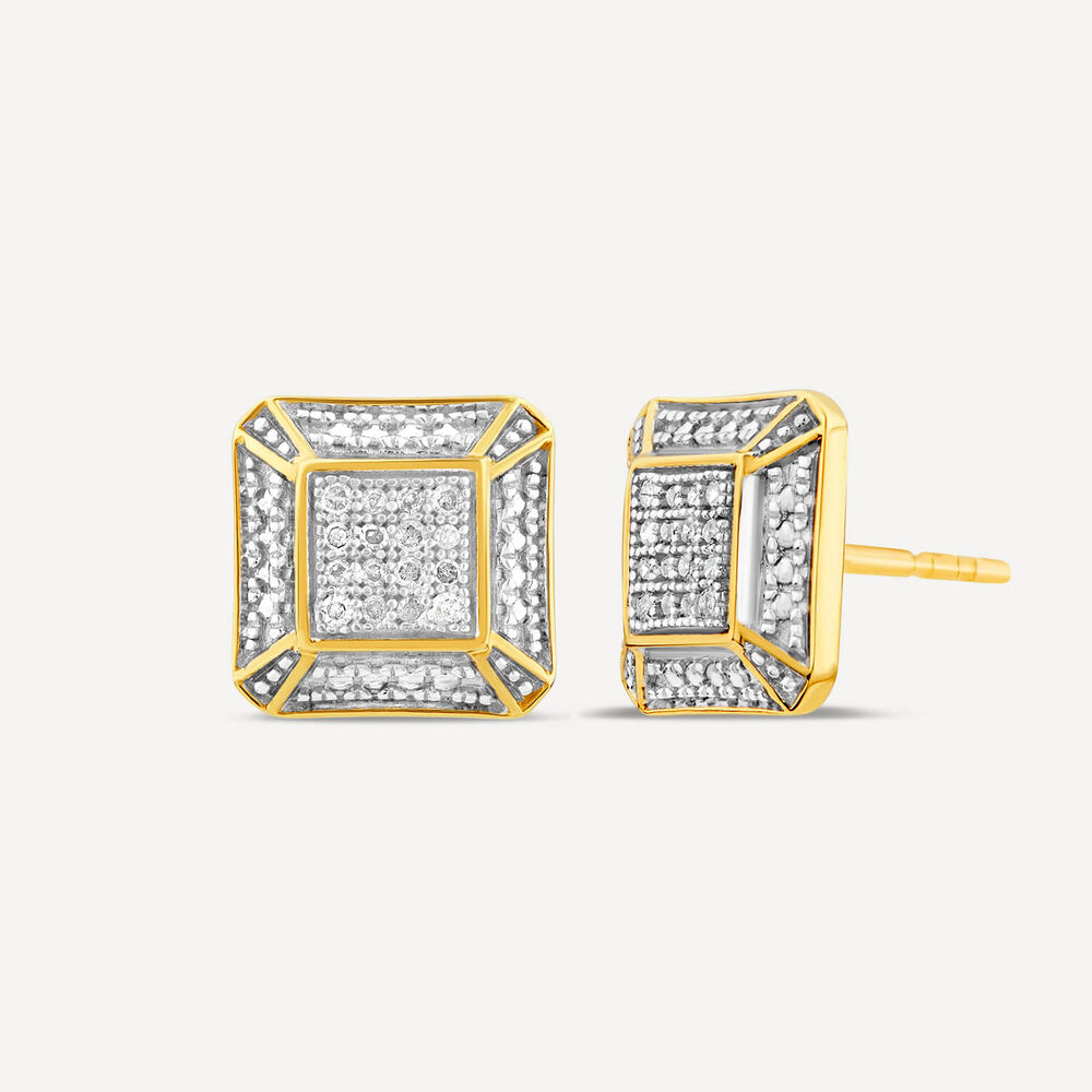 9ct Yellow Gold Square Pave Diamond Earrings image number 1