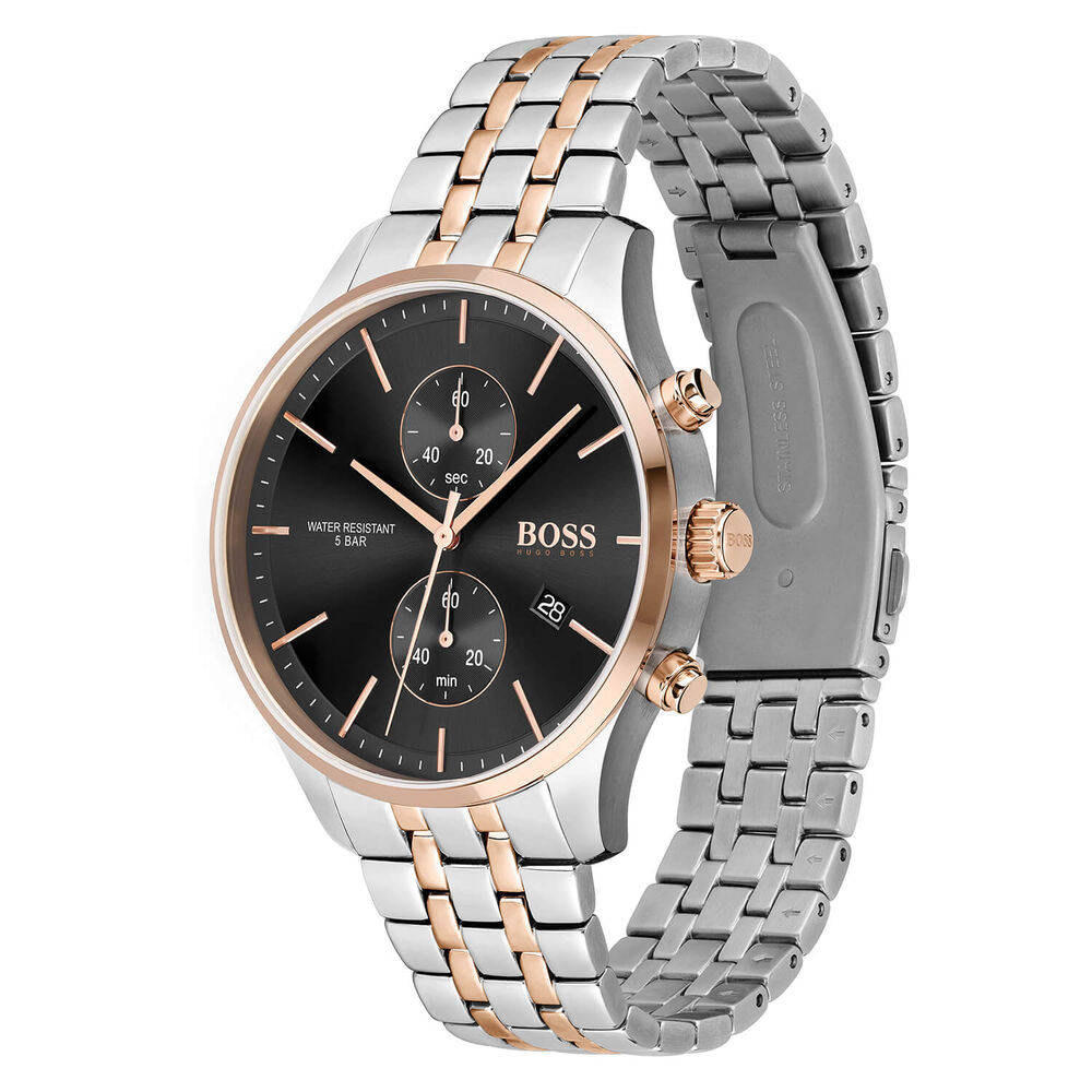 BOSS Associate 42MM Black Dial Chronograph Two-Tone Case Bracelet Watch
