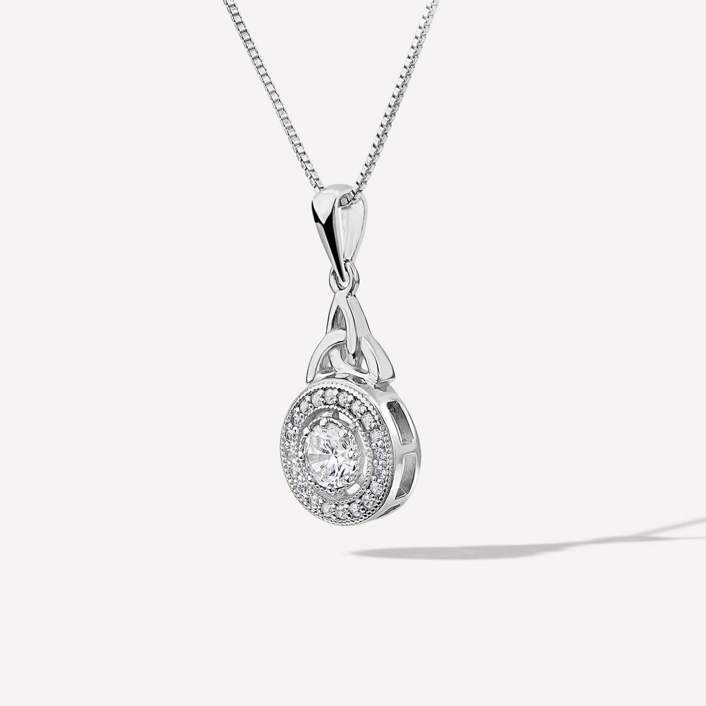 Silver Cluster Cubic Zirconia Trinity Knot Round Pendant