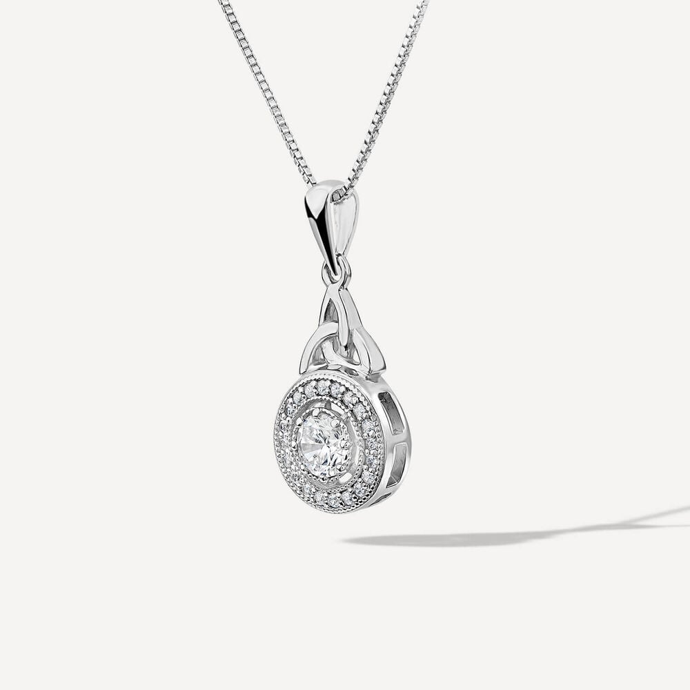 Silver Cluster Cubic Zirconia Trinity Knot Round Pendant image number 1
