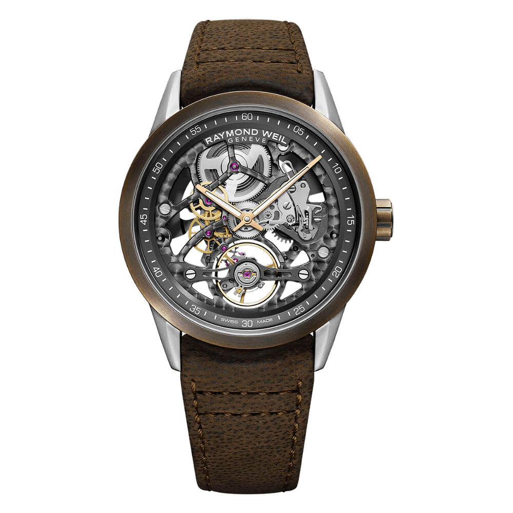 Raymond Weil Freelancer 42mm Skeleton Dial Brown Strap Watch