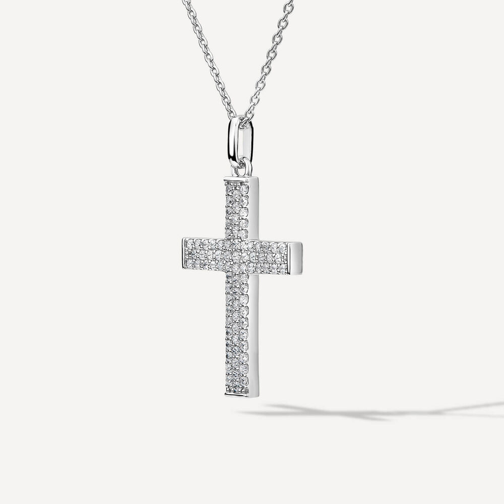 Sterling Silver Pave Cubic Zirconia Cross Pendant image number 1