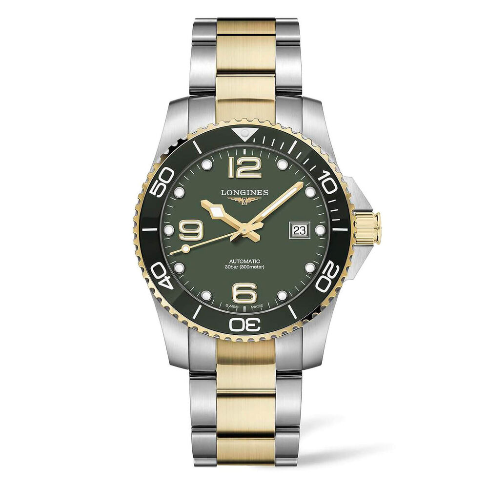 Longines HydroConquest 41mm Green Dial Yellow Gold & Steel Case Bracelet Watch image number 0