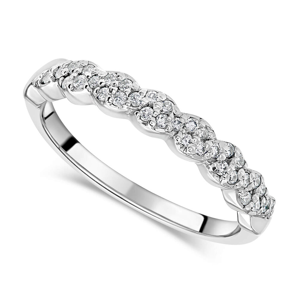 18ct White Gold Diamond Set Twist Band Wedding Ring image number 0